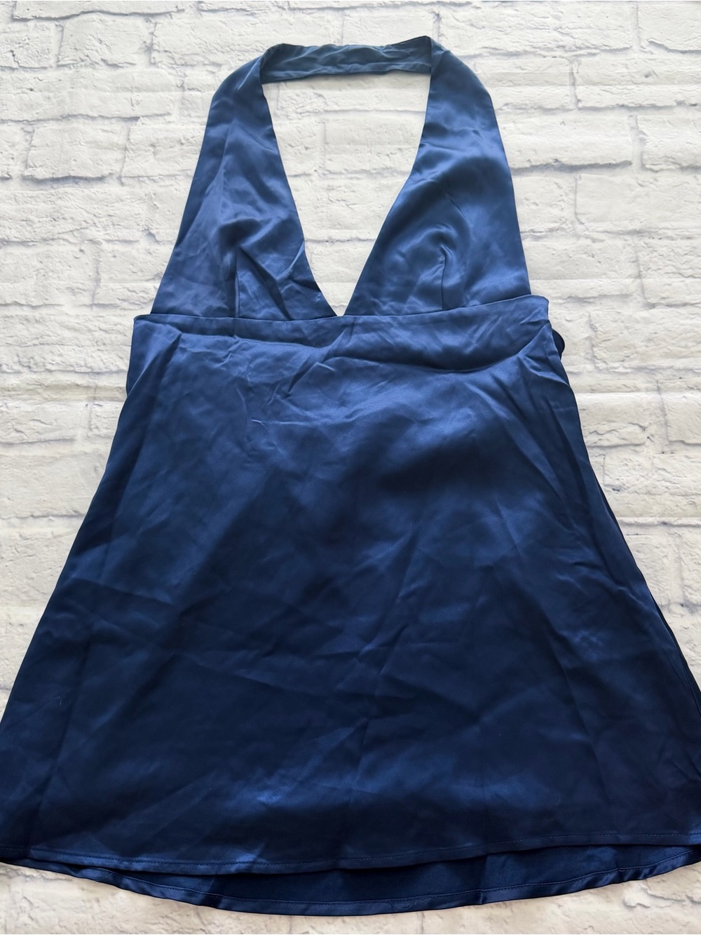 Peppermayo Alicia Satin Halter Mini Dress 8 | NWT Navy